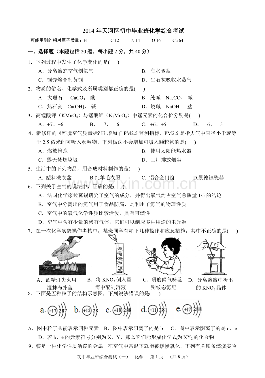 √天河区九年级化学综合测试.doc_第1页