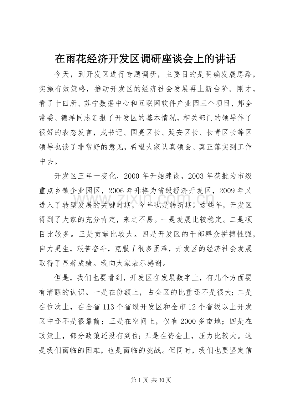 在雨花经济开发区调研座谈会上的讲话.docx_第1页