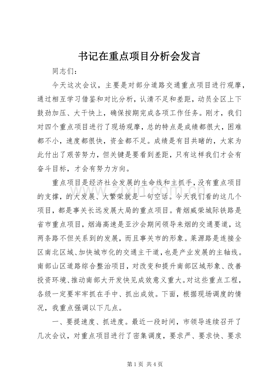 书记在重点项目分析会发言稿.docx_第1页