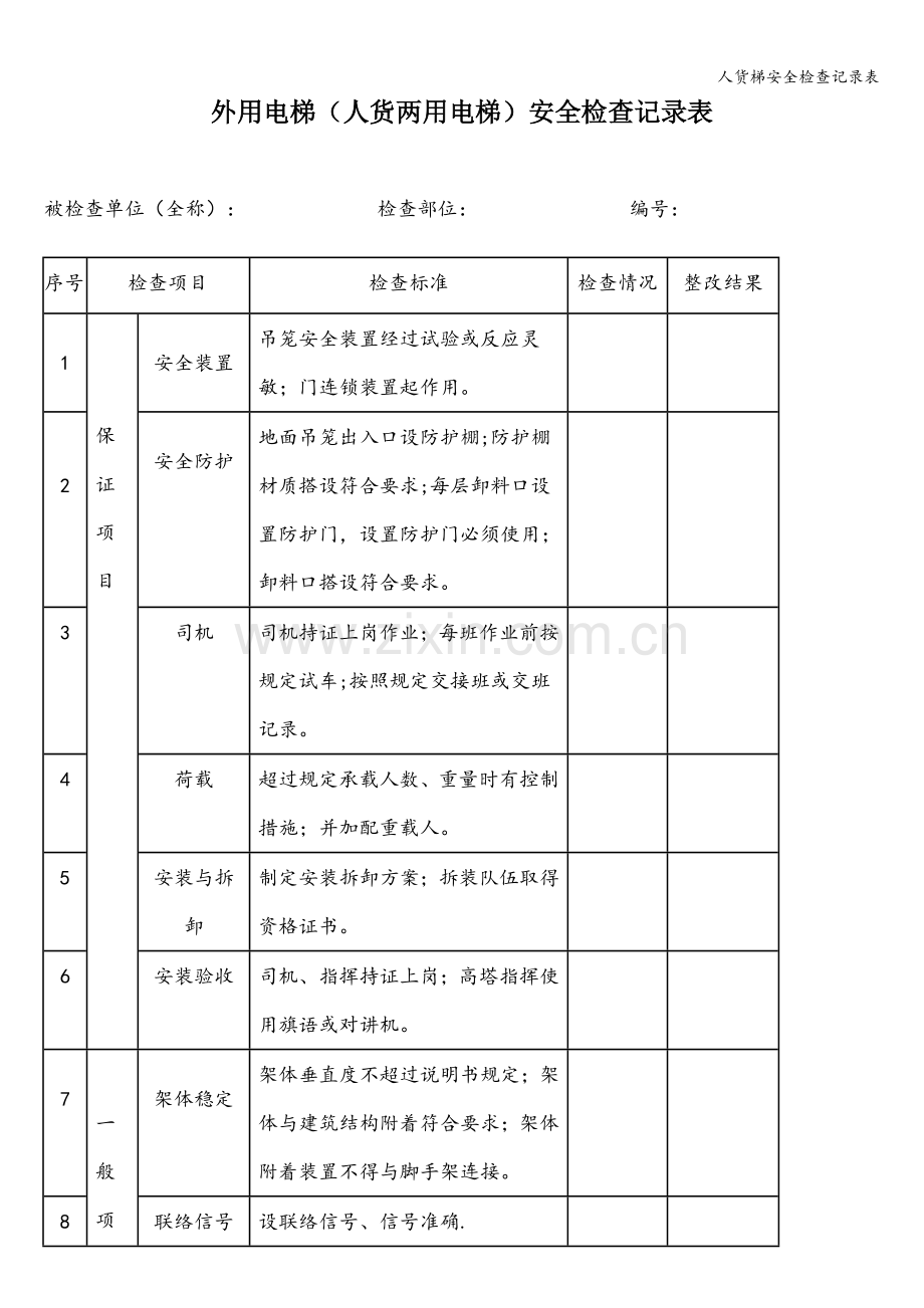 人货梯安全检查记录表.doc_第1页