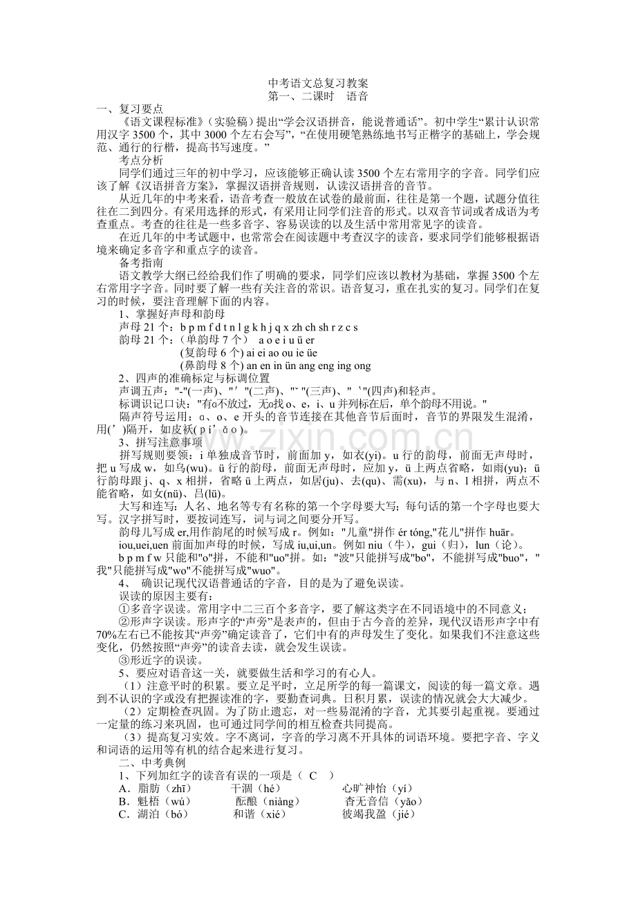 中考语文总复习-语音汉字.doc_第1页