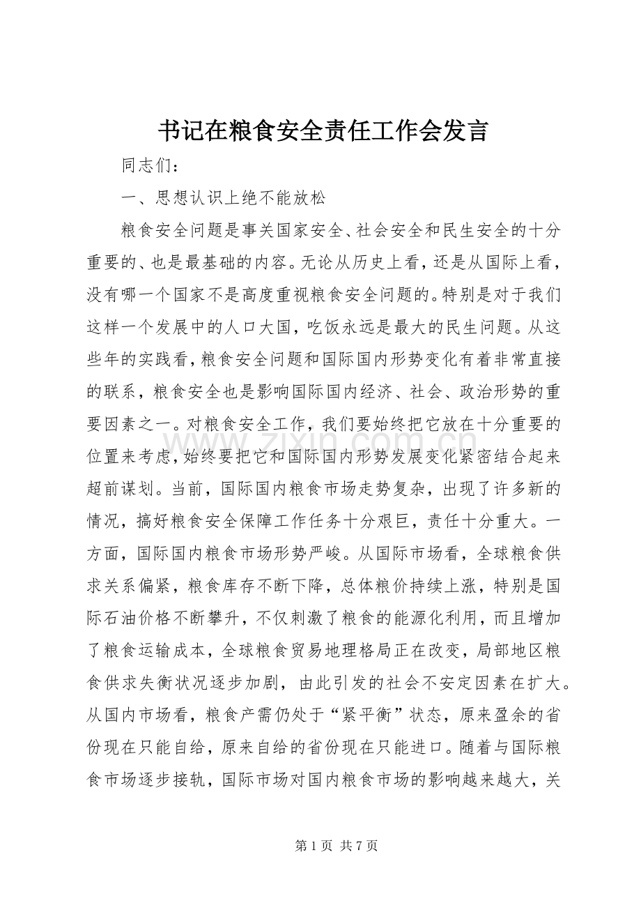 书记在粮食安全责任工作会发言稿.docx_第1页