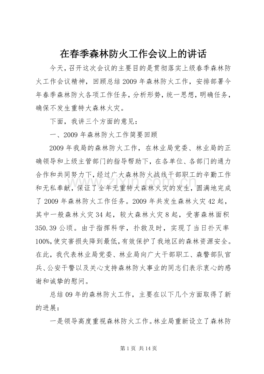 在春季森林防火工作会议上的讲话.docx_第1页