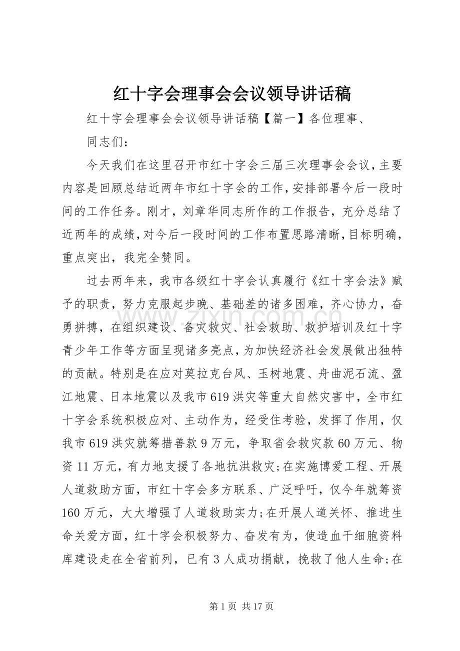 红十字会理事会会议领导讲话稿.docx_第1页