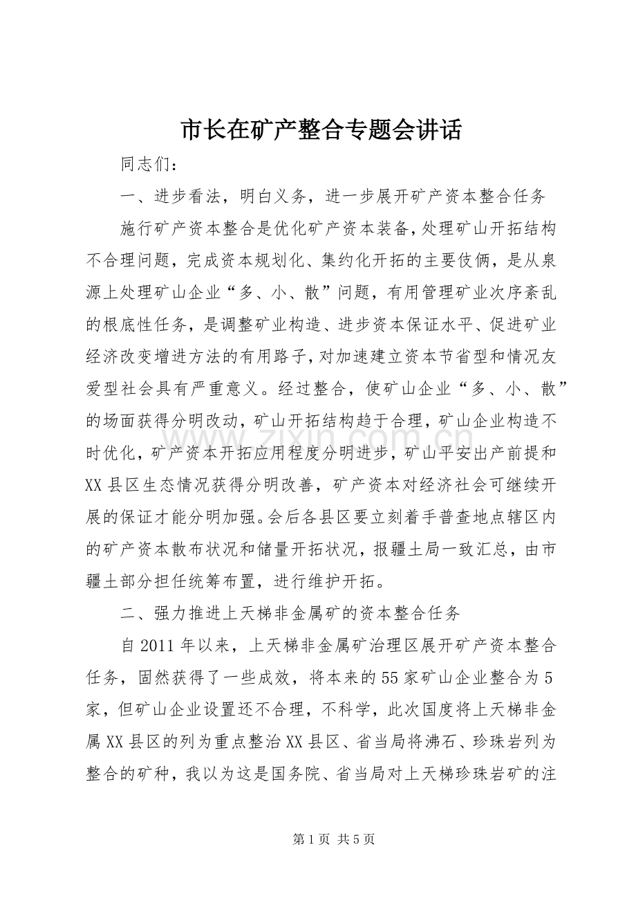 市长在矿产整合专题会讲话.docx_第1页