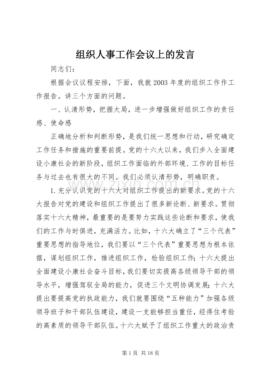 组织人事工作会议上的发言稿.docx_第1页