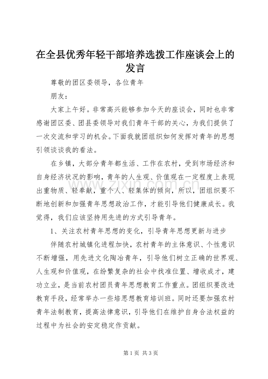 在全县优秀年轻干部培养选拨工作座谈会上的发言稿 (2).docx_第1页