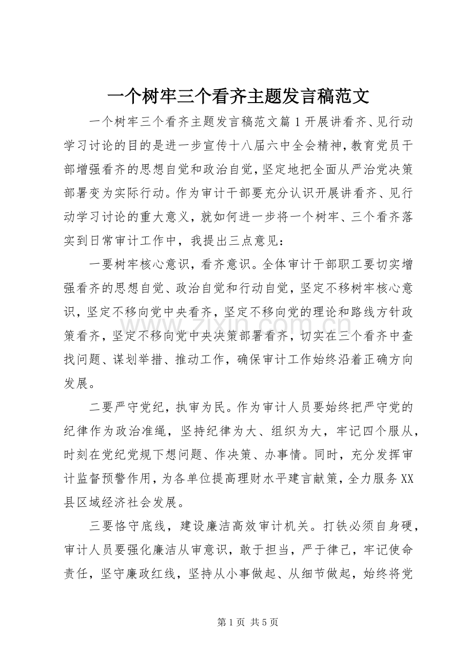 一个树牢三个看齐主题发言范文.docx_第1页