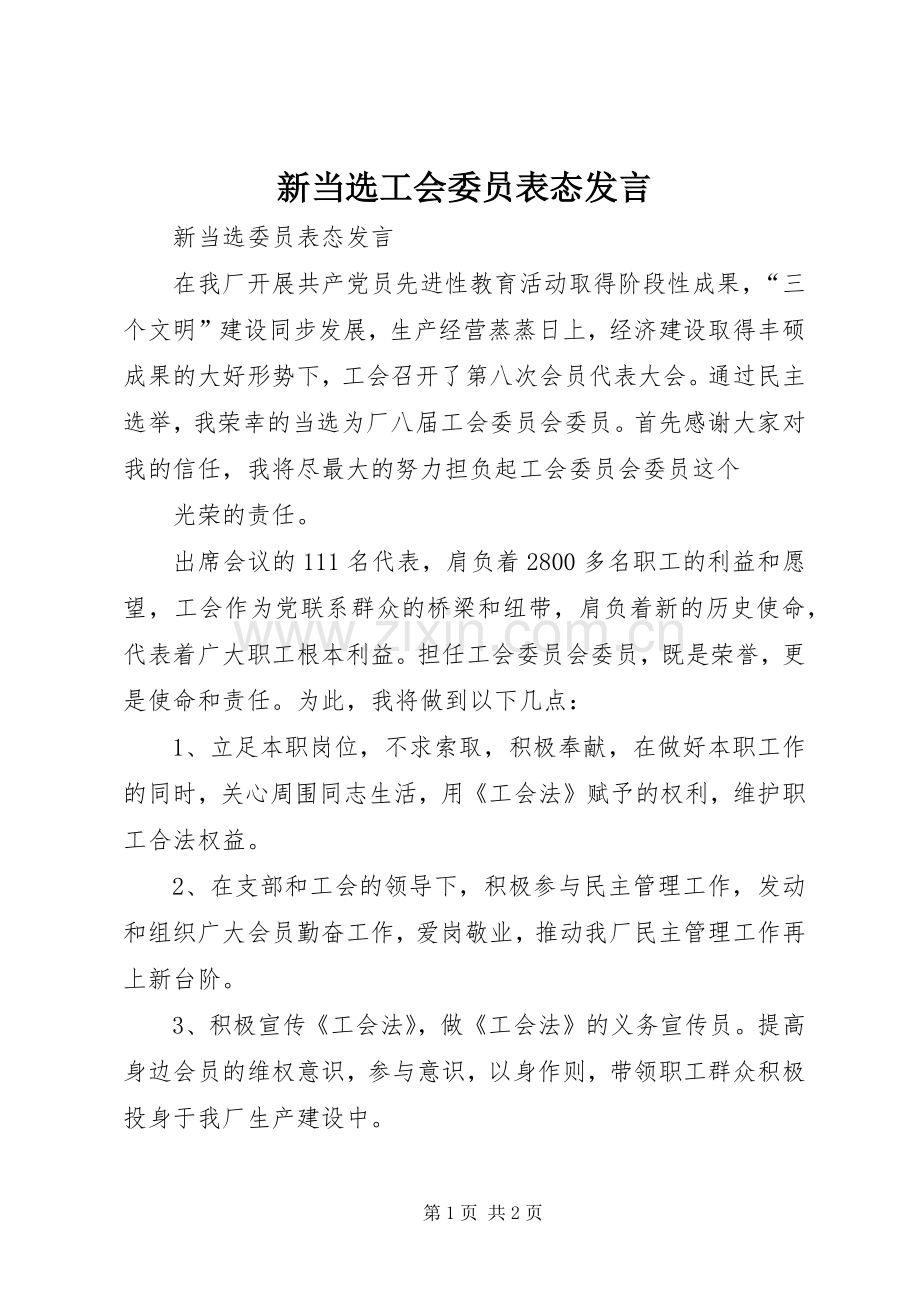 新当选工会委员表态发言稿 (3).docx_第1页