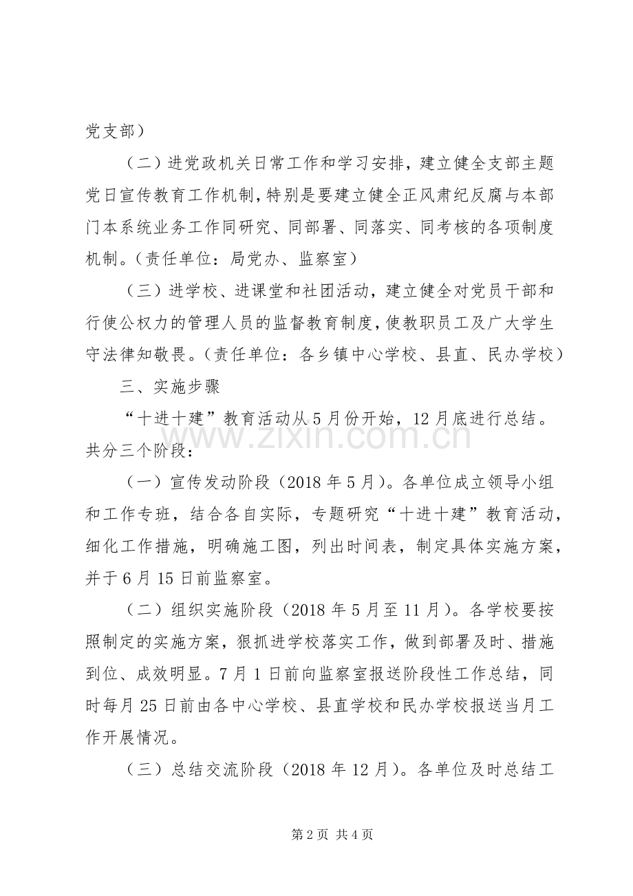 教育系统开展党规党纪和国家监察法宣传教育“十进十建”活动实施方案 .docx_第2页