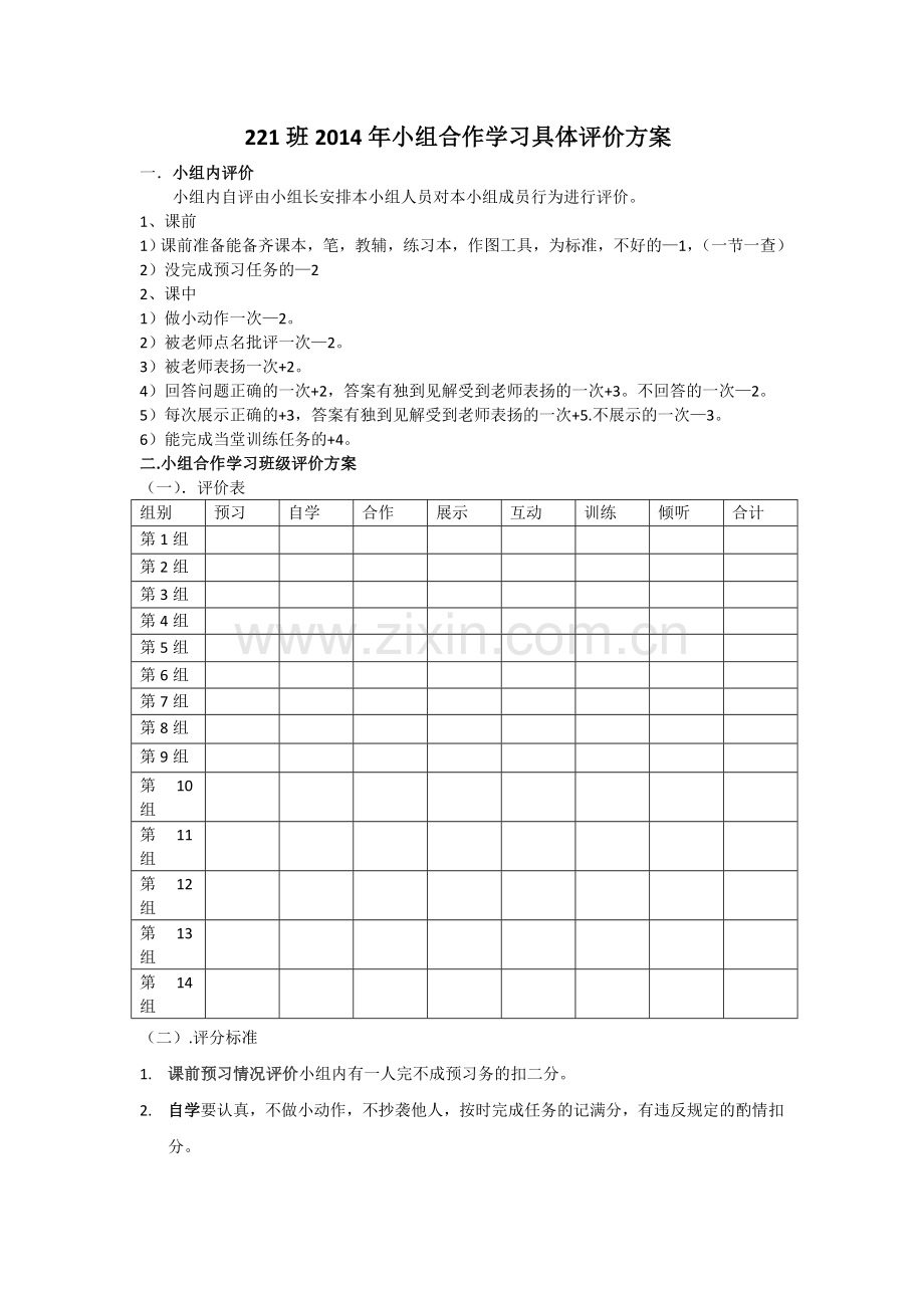 小组合作学习班级评价方案.doc_第1页