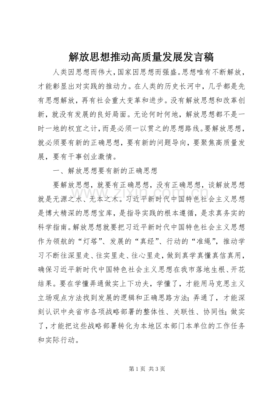 解放思想推动高质量发展发言.docx_第1页