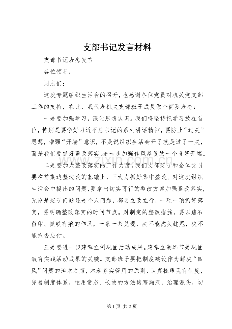 支部书记发言材料提纲范文.docx_第1页