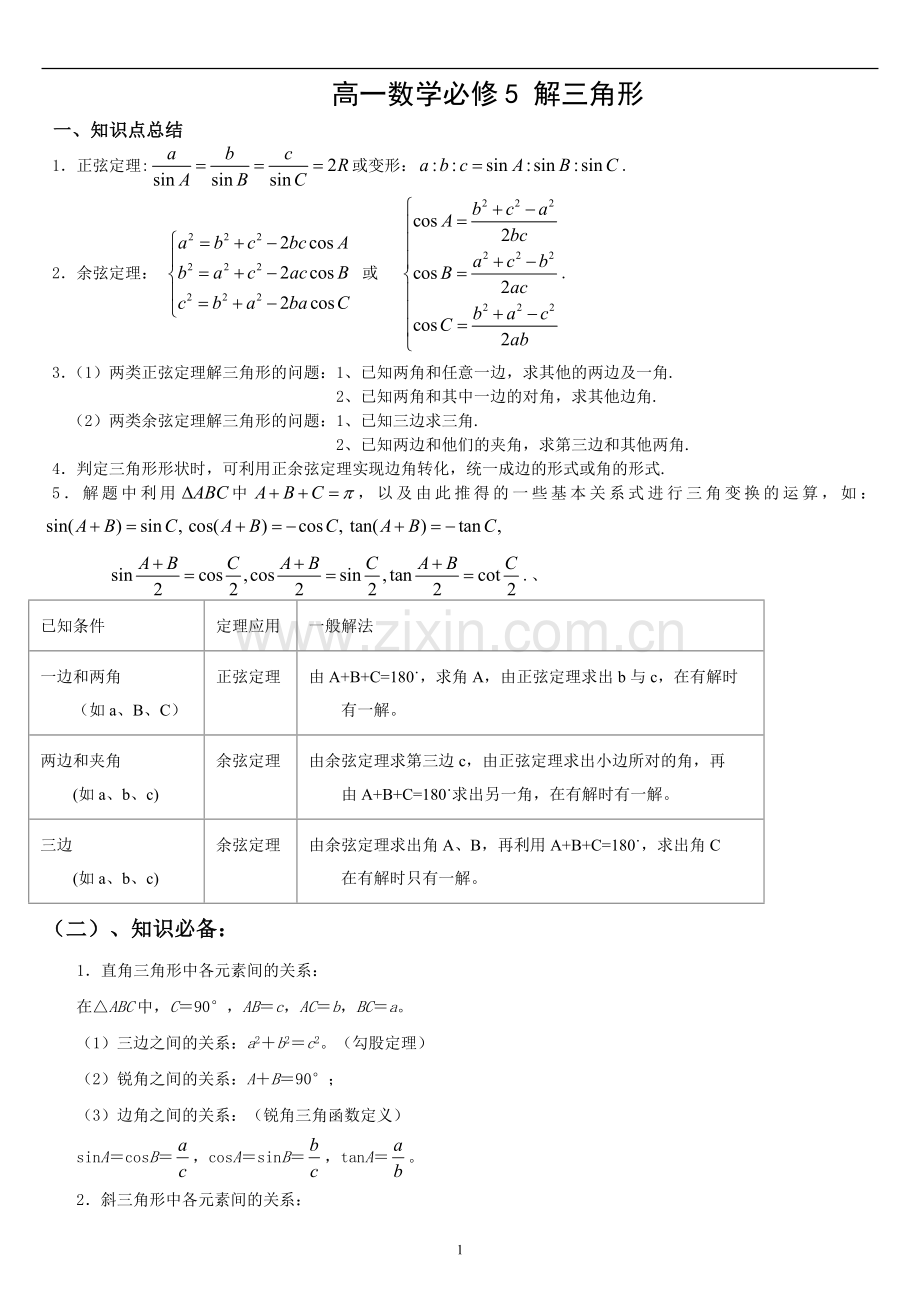 高中数学必修5第一章解三角形知识总结2.doc_第1页