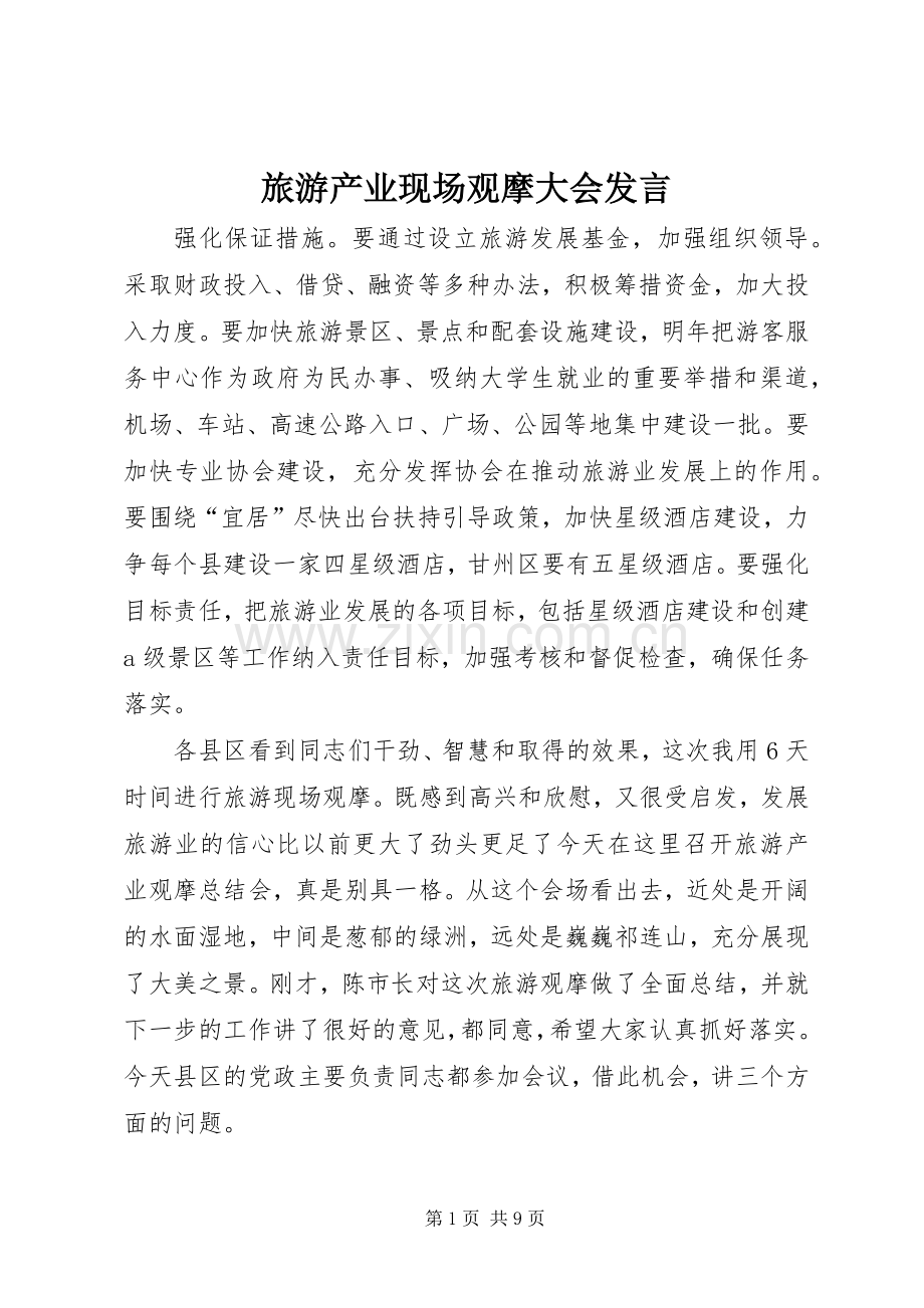 旅游产业现场观摩大会发言稿.docx_第1页