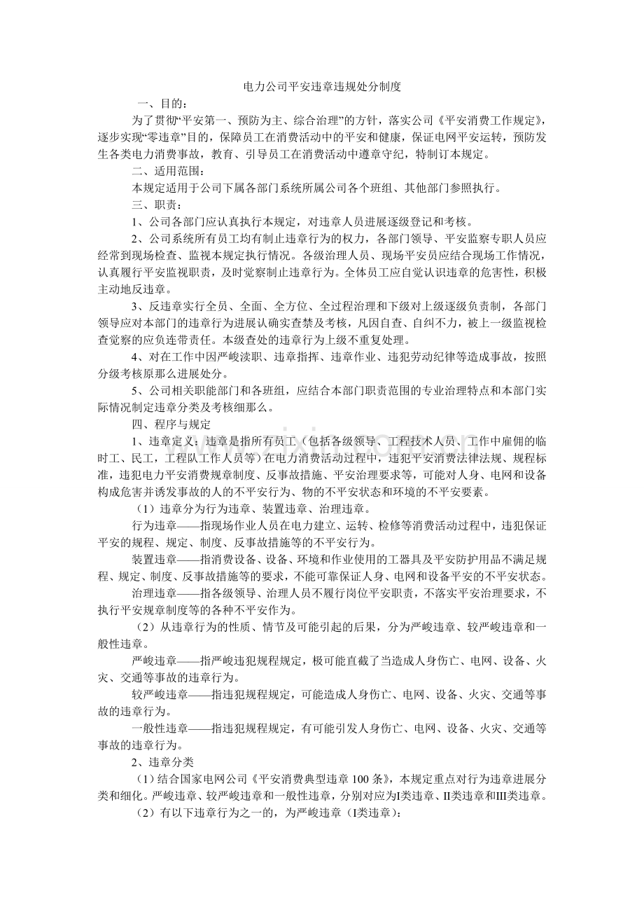 电力公司安全违章违规处罚制度.doc_第1页