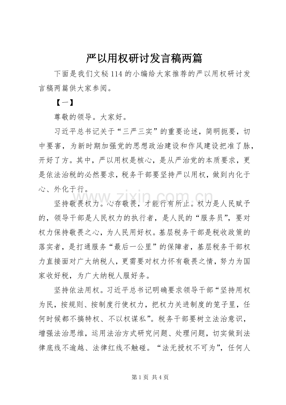 严以用权研讨发言两篇.docx_第1页