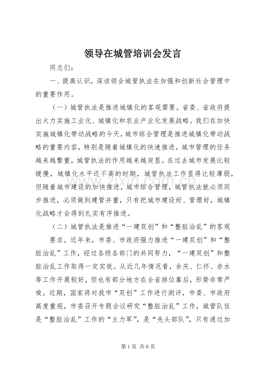 领导在城管培训会发言稿.docx_第1页