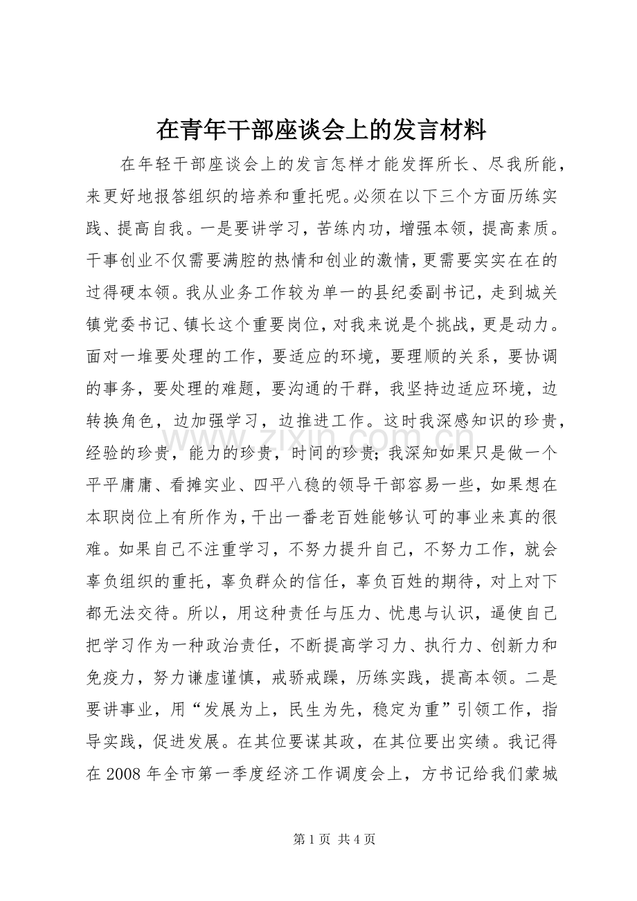 在青年干部座谈会上的发言致辞.docx_第1页