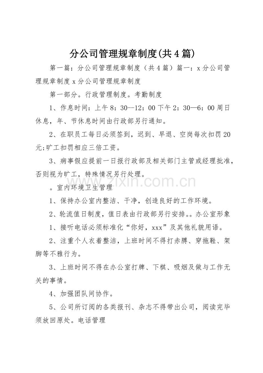 分公司管理规章规章制度细则(共4篇).docx_第1页