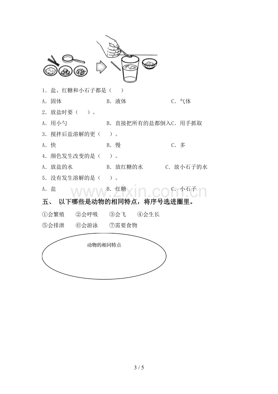 一年级科学下册期中测试卷(A4打印版).doc_第3页