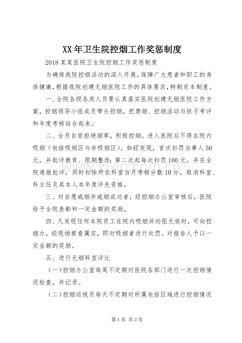 年卫生院控烟工作奖惩规章制度.docx_第1页