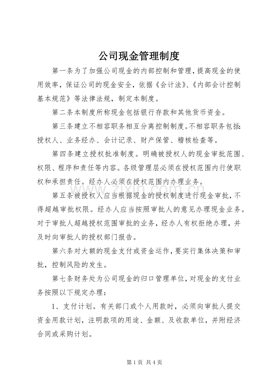 公司现金管理规章制度.docx_第1页