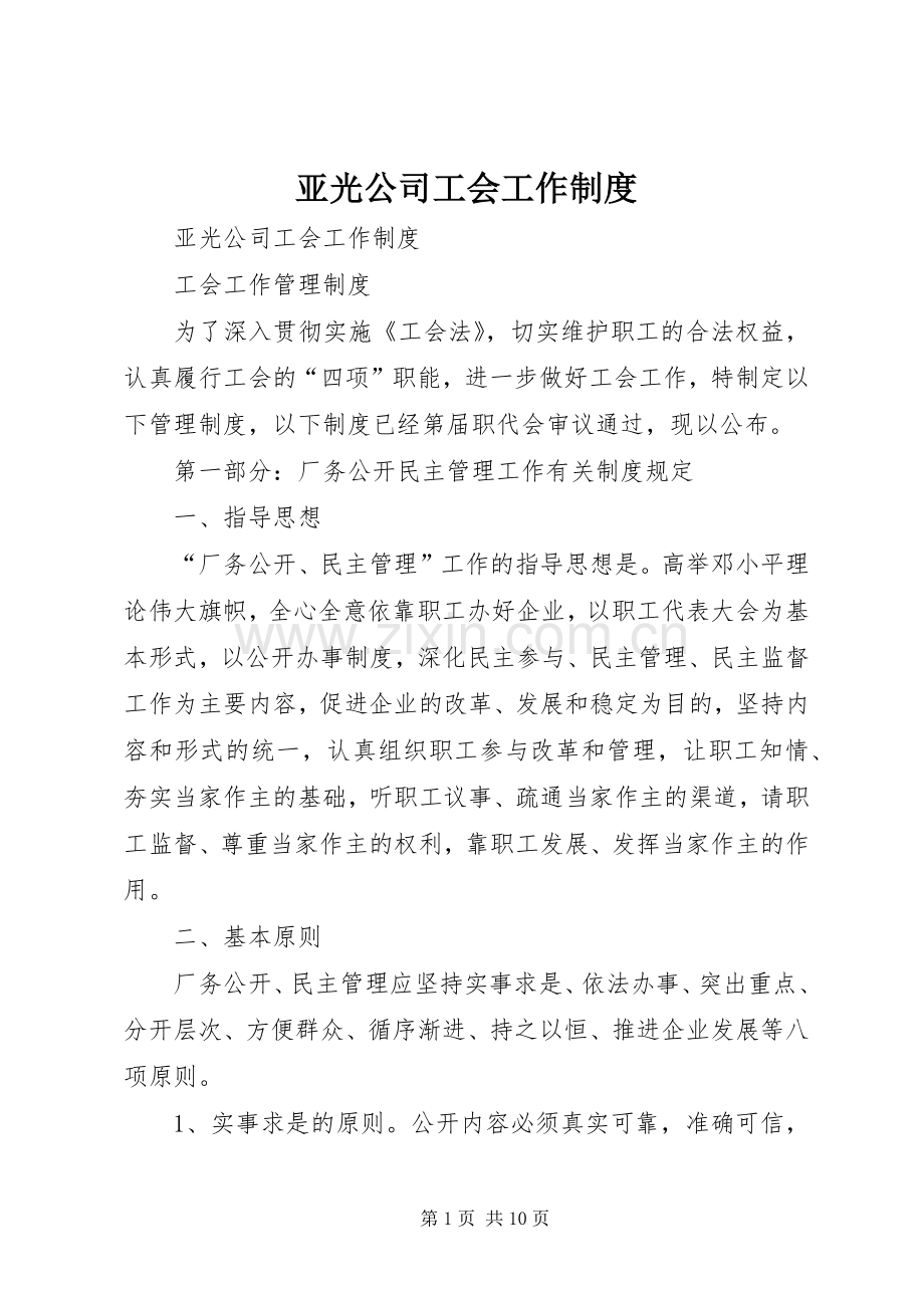 亚光公司工会工作规章制度.docx_第1页