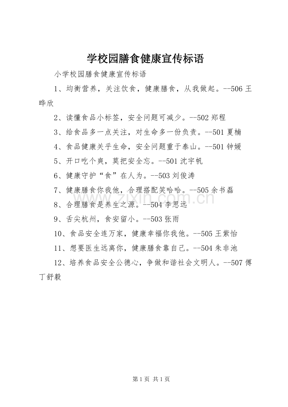 学校园膳食健康宣传标语大全.docx_第1页