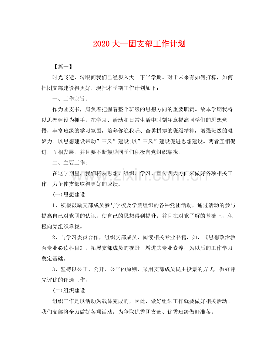 大一团支部工作计划 .docx_第1页