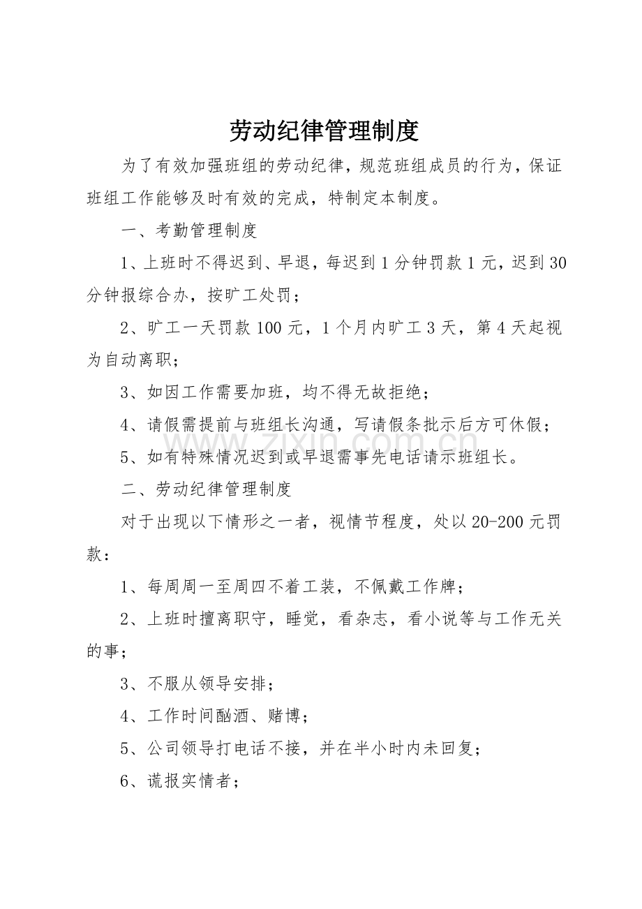 劳动纪律管理规章制度 (20).docx_第1页