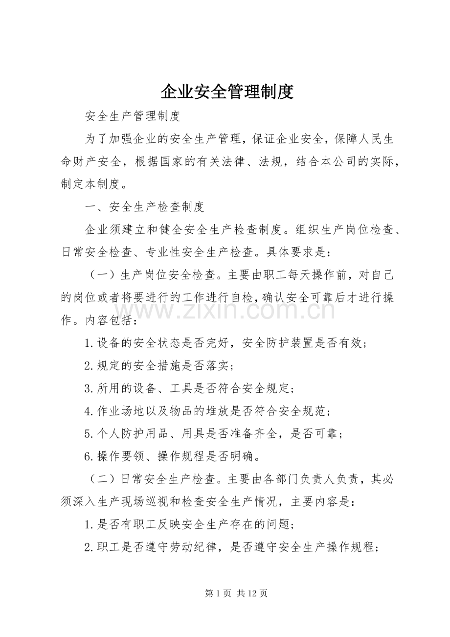 企业安全管理规章制度细则.docx_第1页