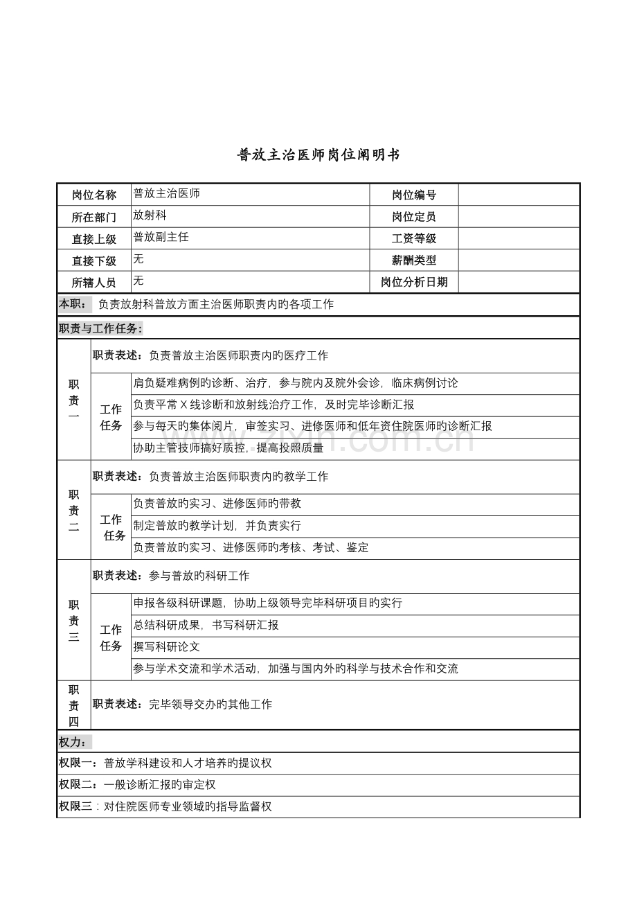 2022年普放主治医师岗位说明书.doc_第1页