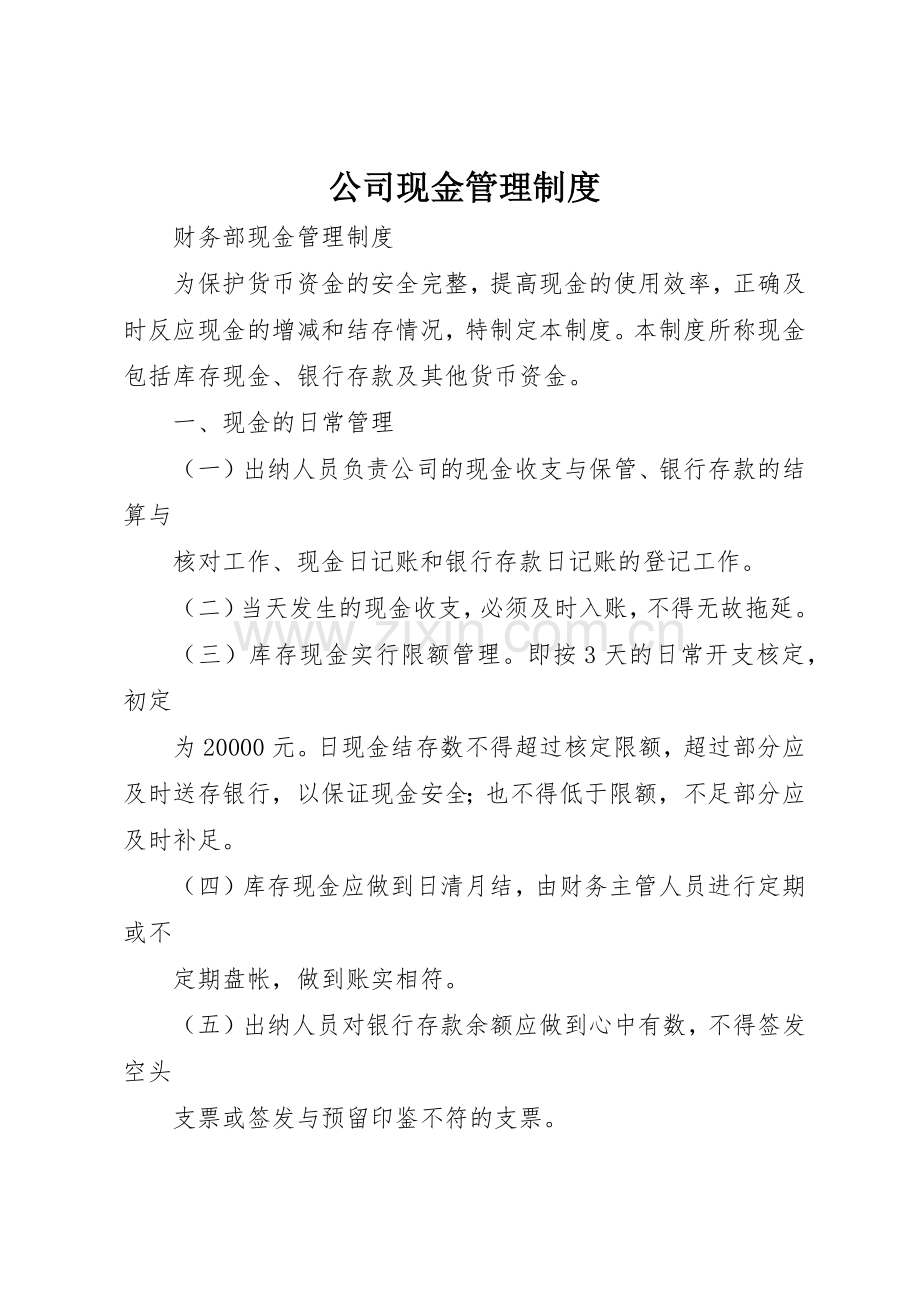 公司现金管理规章制度细则.docx_第1页