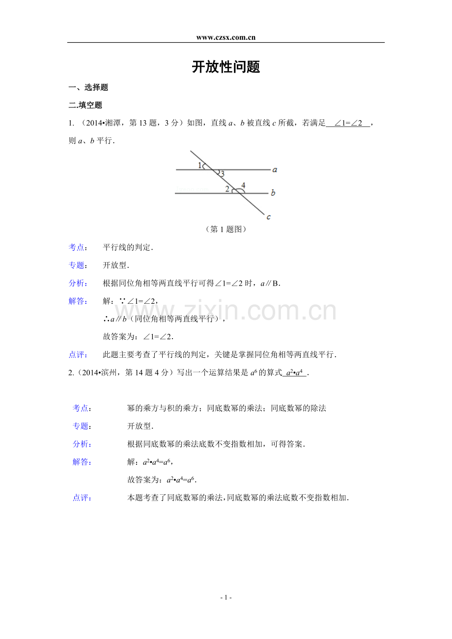 2014年全国中考数学试题分类汇编41开放性问题(含解析).doc_第1页