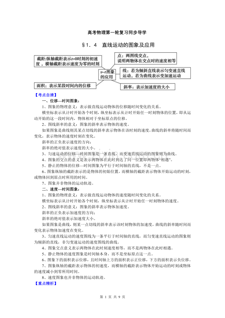 高考物理第一轮复习导学104直线运动的图象及应用.doc_第1页