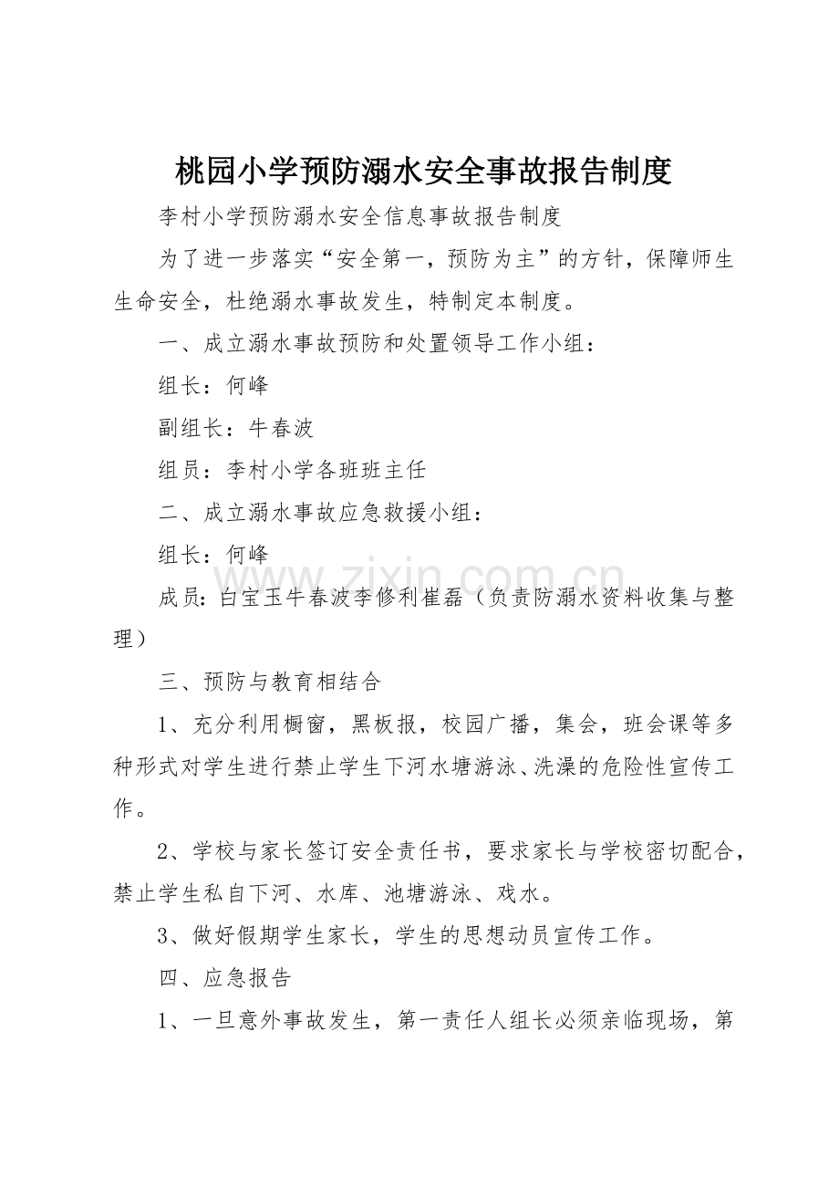 桃园小学预防溺水安全事故报告管理规章制度.docx_第1页