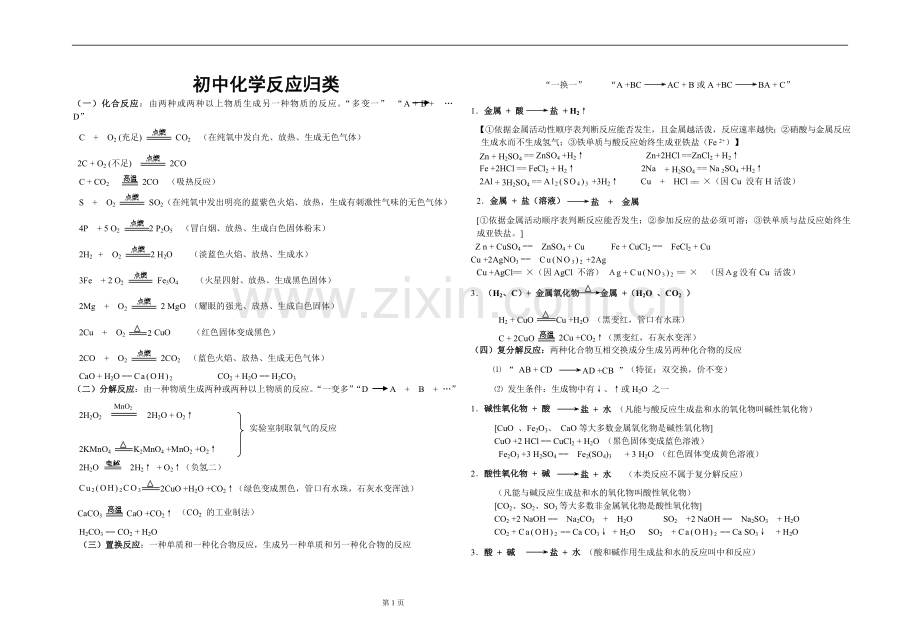 初中化学反应归类.doc_第1页