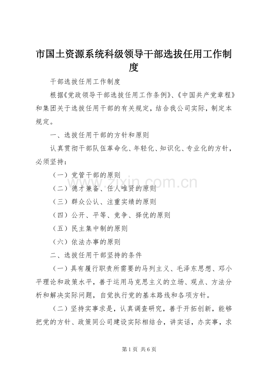 市国土资源系统科级领导干部选拔任用工作规章制度(2).docx_第1页