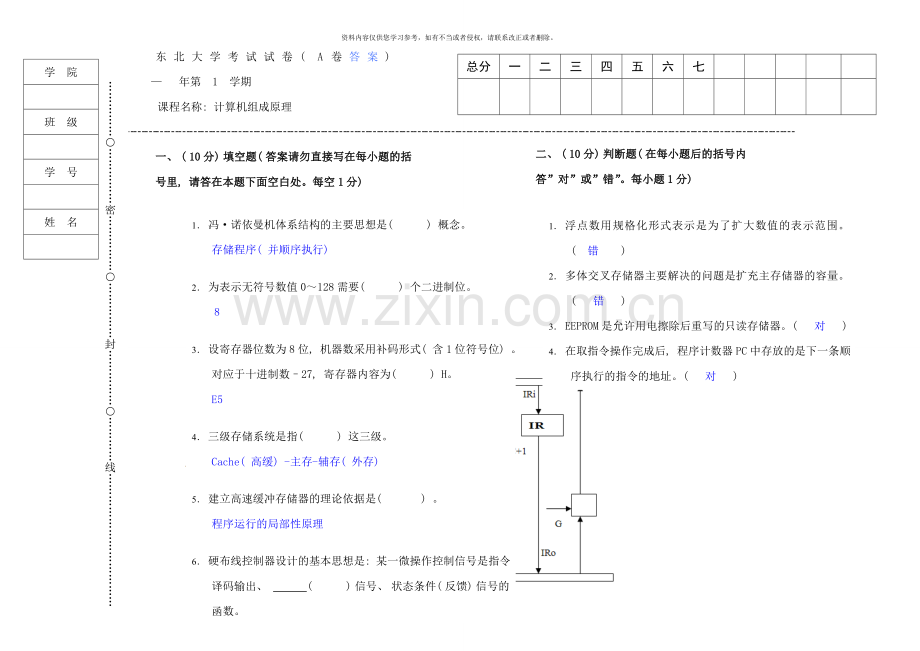 级计算机组成原理本科期末试题A带答案史岚.doc_第1页