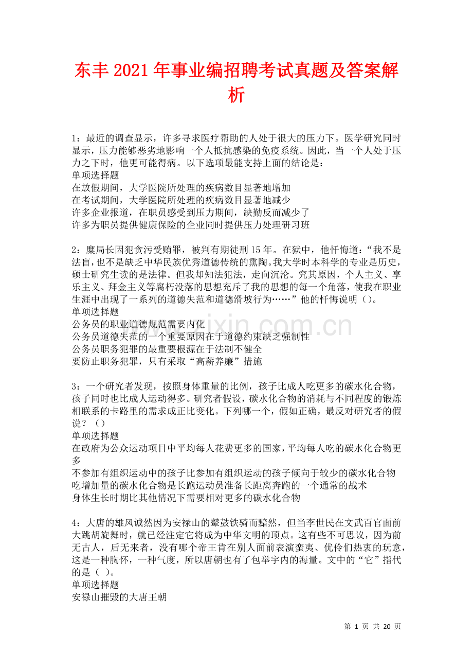 东丰2021年事业编招聘考试真题及答案解析卷.docx_第1页