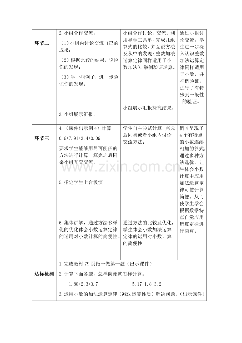 小学数学2011版本小学四年级《整数加法运算定律推广到小数》.docx_第3页