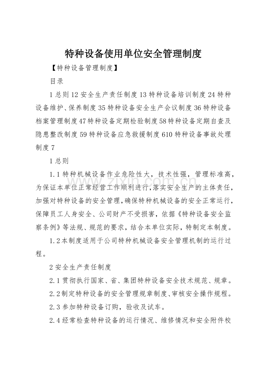 特种设备使用单位安全管理规章制度细则.docx_第1页