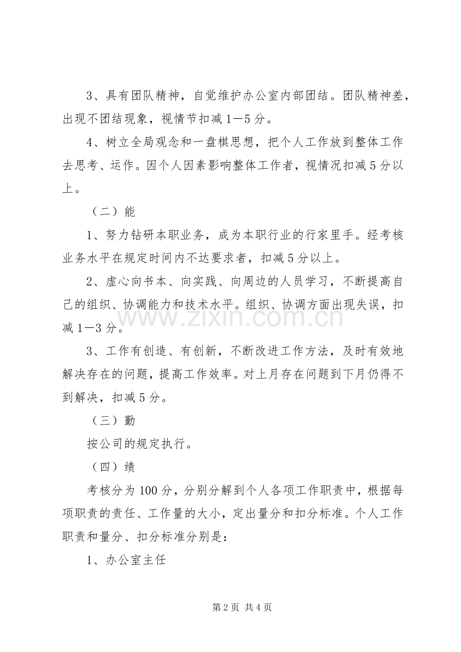 办公室人员百分考核规章制度办公室考核规章制度.docx_第2页