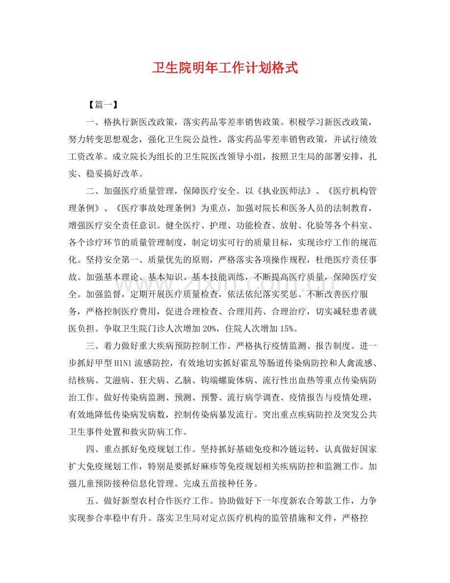 卫生院明年工作计划格式 .docx_第1页