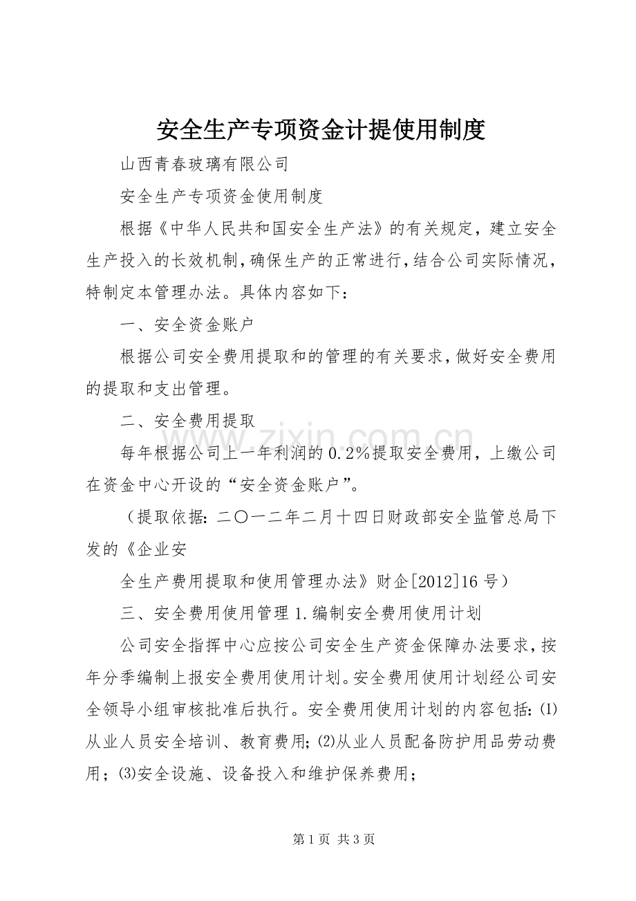 安全生产专项资金计提使用规章制度 .docx_第1页