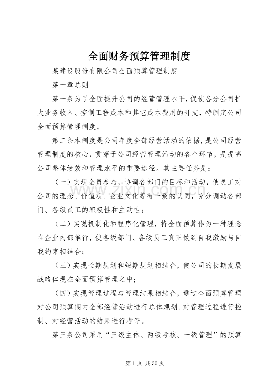 全面财务预算管理规章制度 .docx_第1页