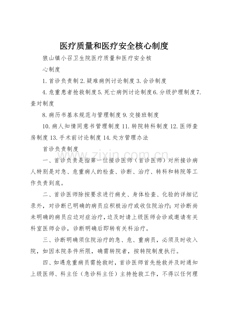 医疗质量和医疗安全核心规章制度 .docx_第1页