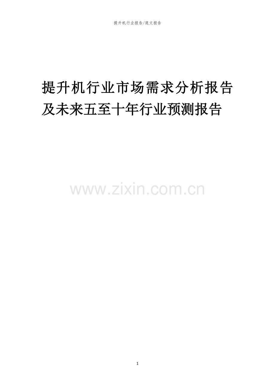 2023年提升机行业市场需求分析报告及未来五至十年行业预测报告.docx_第1页