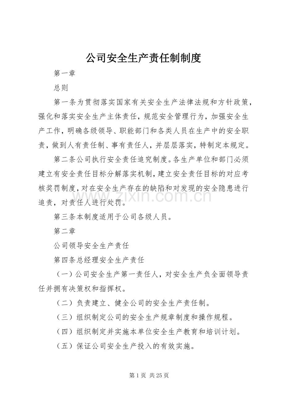 公司安全生产责任制规章制度.docx_第1页